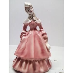 Florence Ceramics Figurine Abigail Ladies Rose Pink Dress White Gold 8 1/2"T